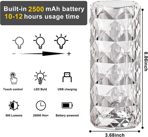 Rechargeable 3D Diamond Crystal Led Lamp