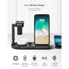 Wireless Charging Station 4 in 1 Qi-Certified 18W Fast Charging Dock with Bedside Lamp