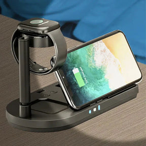 Wireless Charging Station 4 in 1 Qi-Certified 18W Fast Charging Dock with Bedside Lamp